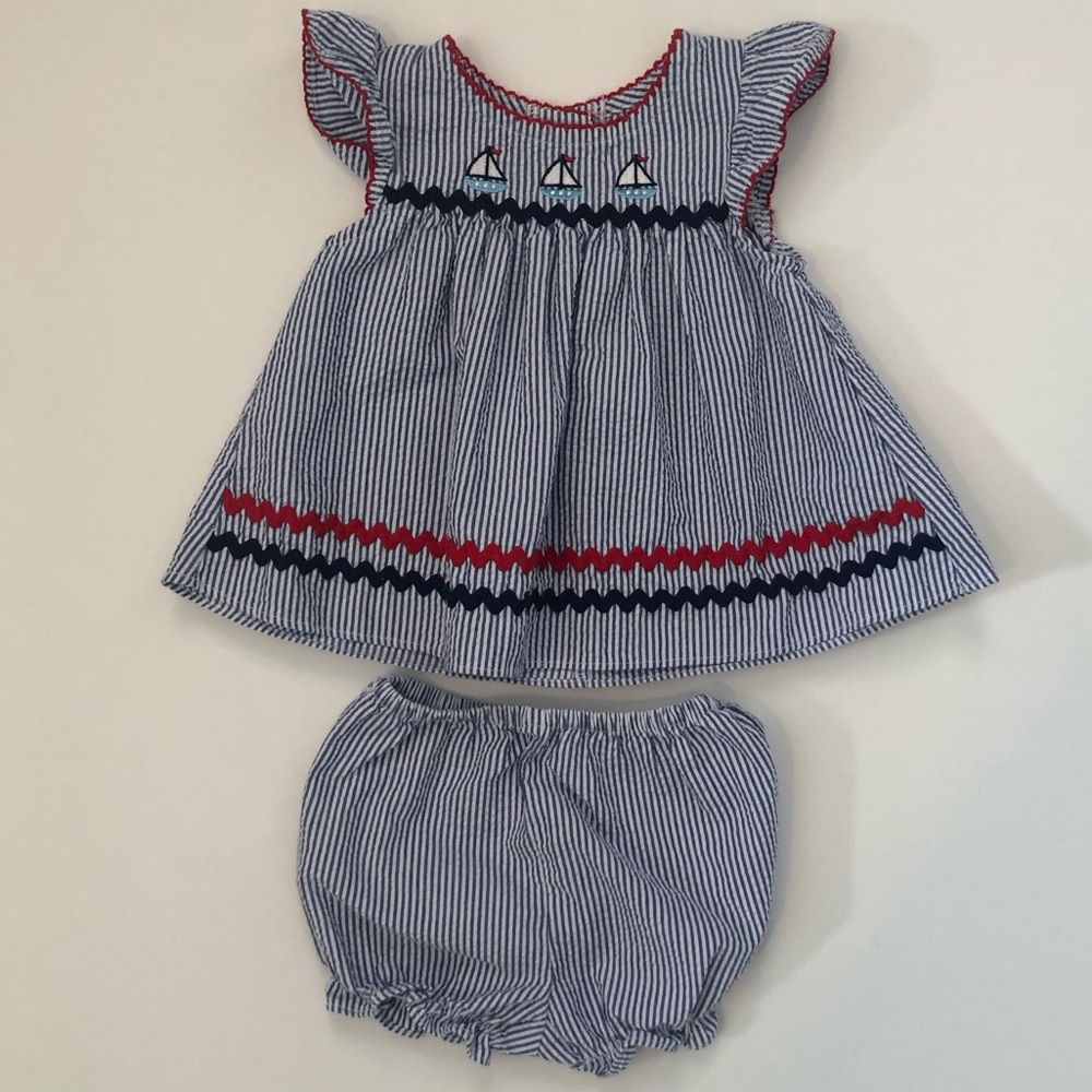 Seersucker Sailboat Bloomer Set